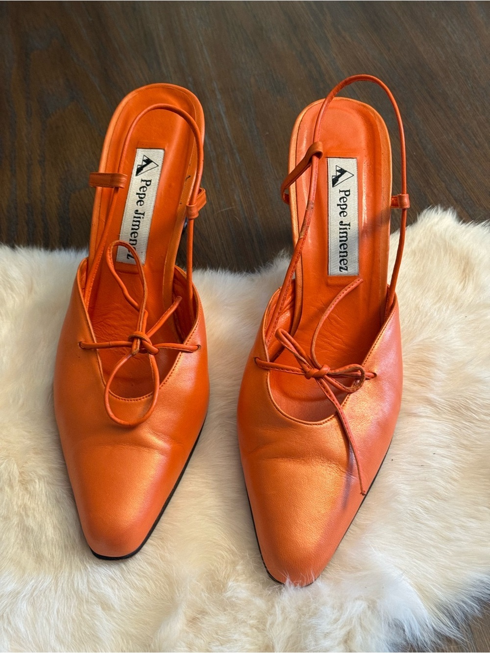 Vibrant Vintage Pepe Jimenez Orange Leather Slingbacks size 9